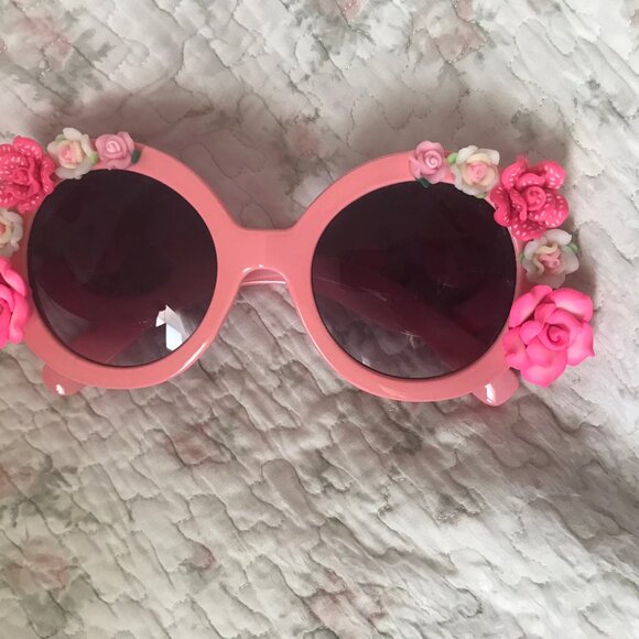 Girls Big Pink Dress Up Sunglasses with Flowers Beach Summer Vacation Floral - Picture 5 of 9